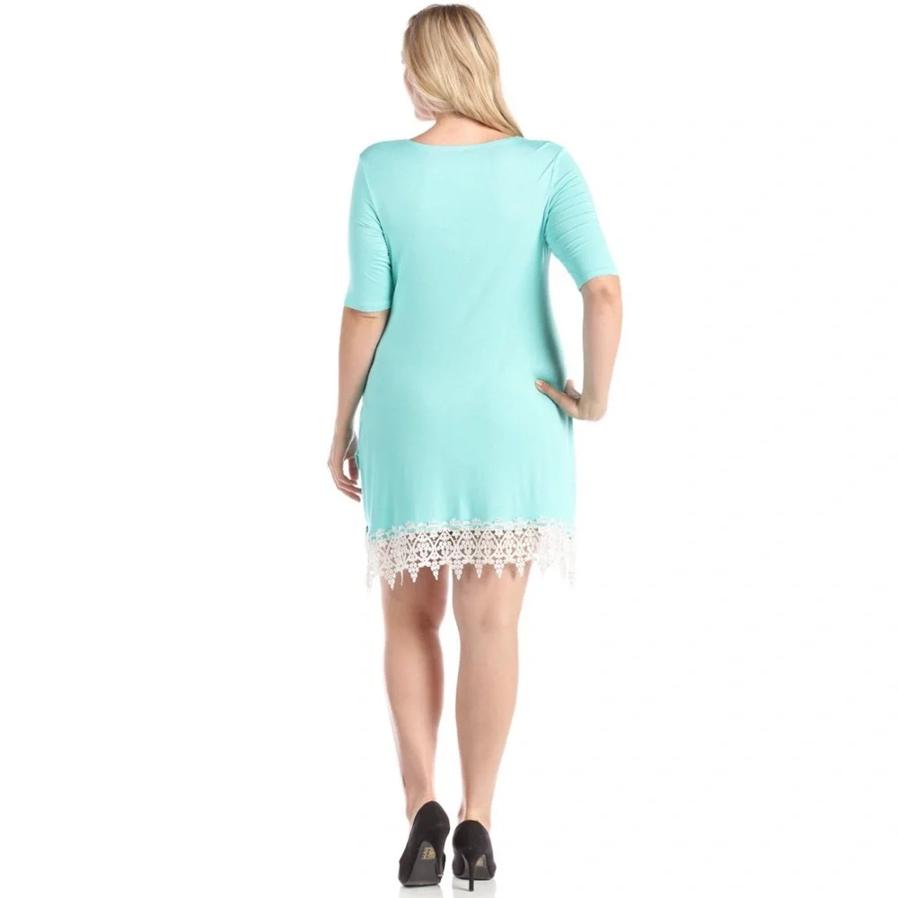 Crochet Lace Trim Mint Half Sleeve Midi Dress - Picture 3 of 5